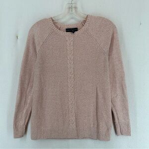 Karen Scott Cable Knit Pullover Crewneck Sweater Womens XS Pink